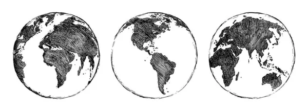Vector Black Sketch Globe Εικονογράφηση Απομόνωση Λευκό Φόντο Χειροποίητος Πλανήτης — Διανυσματικό Αρχείο