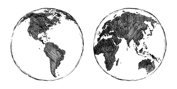 Vector Black Sketch Globe Illustration Isolation Auf Weißem Hintergrund Handgezeichneter — Stockvektor