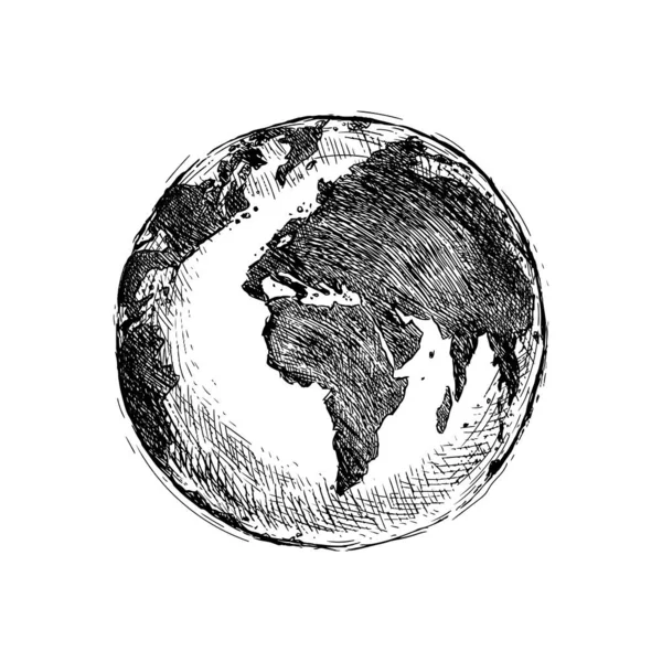 Vector Black Sketch Globe Illustration Isolation White Background Planète Terre — Image vectorielle