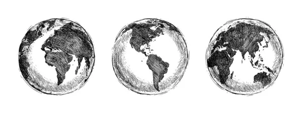 Vector Black Sketch Globe Illustration Isolation White Background Hand Drawn — Stock Vector