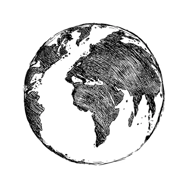 Vector Black Sketch Globe Illustration Isolation White Background Planète Terre — Image vectorielle