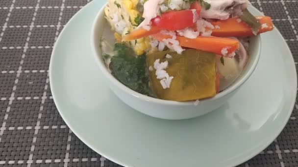 Sup Makan Siang Dengan Kentang Wortel Dan Sayuran — Stok Video