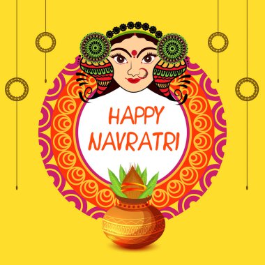 Hint Festivali, Navratri Kutlamasının Vektör İllüstrasyonu.