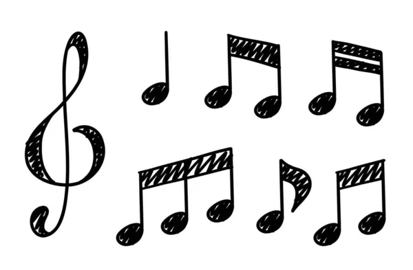 Notas musicales dibujadas a mano. Doodle mano dibujado notación de sonido. Ilustración vectorial — Archivo Imágenes Vectoriales