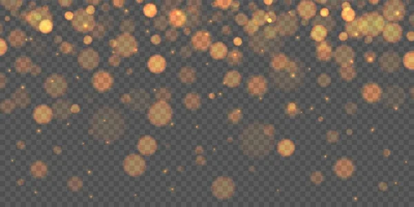 Efecto de luz superpuesta Bokeh. Confeti mágico de oro navideño. Vector brillo naranja — Vector de stock