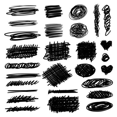 Kalem vuruşları karala. Çizik kalem. Vektör el yazması şekilleri.