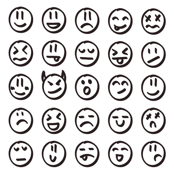 Doodle smile face set. Hand drawn cute emotion for chat. Vector circle outline expression — Stock Vector