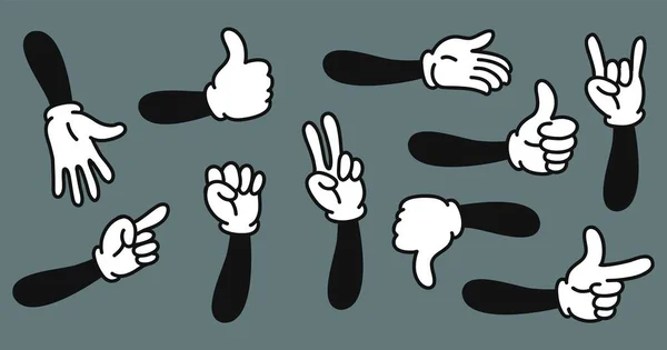 Cartoon hands. Hand drawn gloved arms. Vector doodle gesture and comic funny pointing with finger — Stock Vector