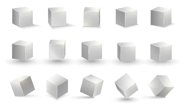 Αργυρό κύβο. Γκρι κουτί μεταλλικό σχήμα. Σετ τετραγωνικών τετραγώνων. 3D κυβικά αντικείμενα — Διανυσματικό Αρχείο