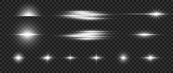 Λάμψη εφέ φωτός. Λαμπερό σετ αστεριών. Διάνυσμα οπτικό φακό φωτοβολίδα φως αποτέλεσμα — Διανυσματικό Αρχείο