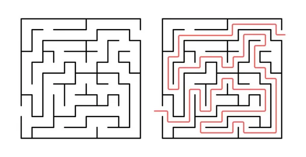 Een labyrint. Maze spel met oplossing. Vector rebus voor kinderen. Logica om quiz te vinden. — Stockvector