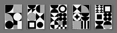 Bauhaus monokrom posteri. Modern asgari geometrik tasarım. Vektör soyut siyah beyaz broşürler