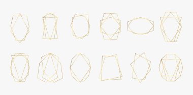 Geometrik altın çerçeve. Davetiye için lüks altın şekiller. Vektör dekoratif deco şablonu