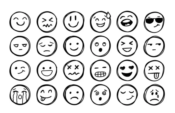 Sonrisas dibujadas a mano. Doodle caras emocionales. Freehand vector lindo colección emoticonos — Archivo Imágenes Vectoriales