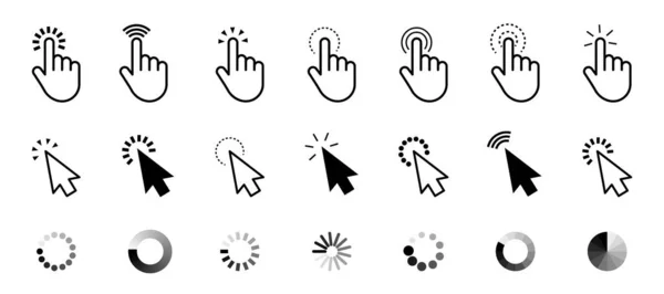 Pointer click icons. Arrows and hands cursors tools. Vector website search symbols — Stock Vector