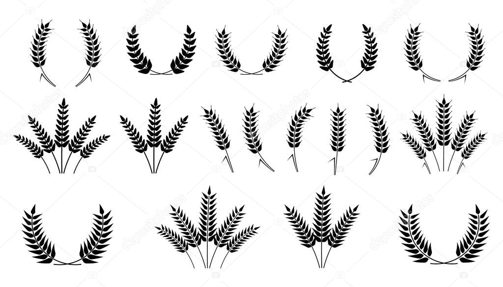 Wheat wreaths logos. Wheat ear icons. Vector agriculture ears symbols.