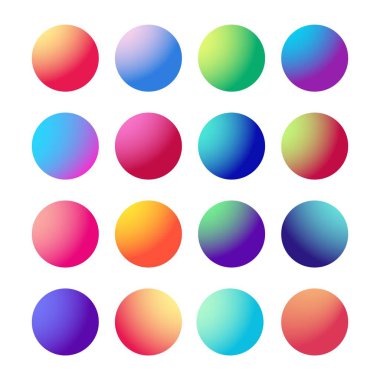 Çember renk eğimleri. Yuvarlak, canlı küre düğmeleri. Vektör holografik kümesi