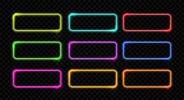 Neon dikdörtgen. Parlak çerçeve sınırı. Duvardaki parlak dikdörtgen. Vektör neon şeklinde. Mavi lamba.