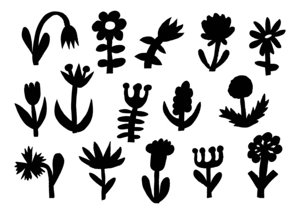 추상적 인 낙서 꽃들. 손으로 그린 만화 식물. 기하학적 벡터 꽃 수집 — 스톡 벡터