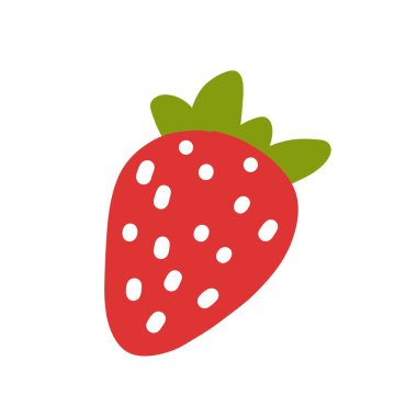Strawberry. Doodle berry with stem and leaf. Vector exotic food icon