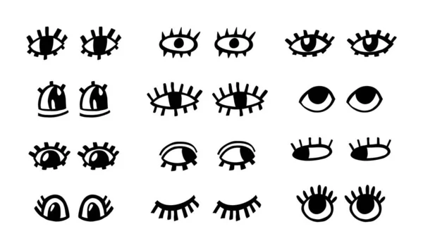 Crazy eyes. Doodle open eye set. Abstract hand drawn fun geometric collection. Vector black elements — Stock Vector