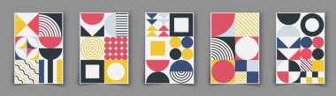 Bauhaus monokrom posteri. Modern asgari geometrik tasarım. Vektör soyut siyah beyaz broşürler