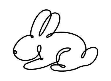 Komik tavşanlar. Paskalya tavşanı sürekli bir çizgi çiziyor. Siyah ve beyaz şerit. Vektör illüstrasyonu.