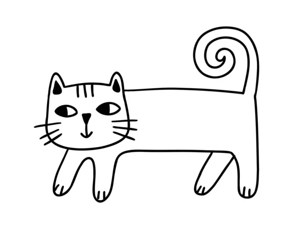 Lindo gato dibujado. Curioso gatito garabato. Dibujos animados vectoriales ilustración — Vector de stock