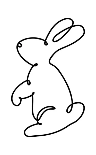 Grappige konijnen. Paashaas continue een lijn tekening. Zwart-wit contour. Vectorillustratie. — Stockvector