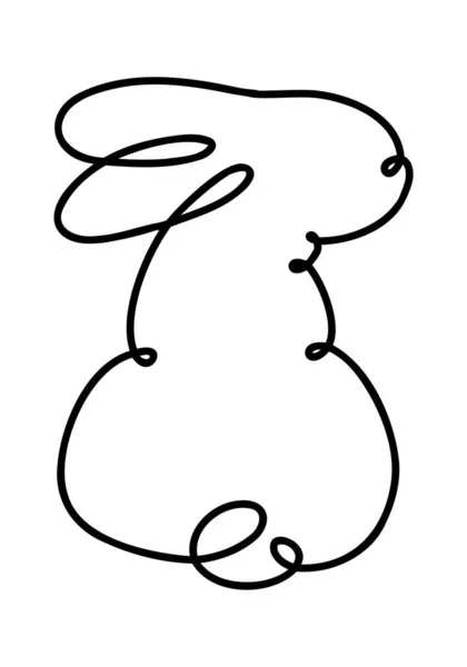 Funny rabbits. Easter bunny continuous one line drawing. Black and white contour. Vector illustration. — Stock Vector