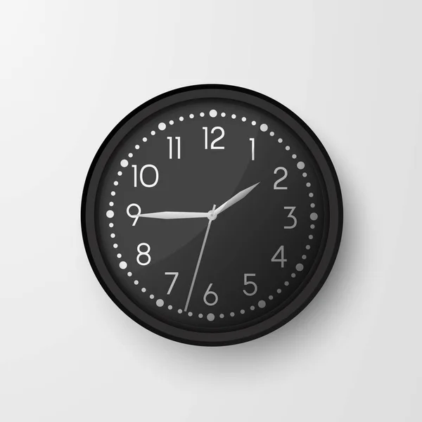 Wall clocks. Office black and white analog clock face. Vector circle watches — Stock Vector