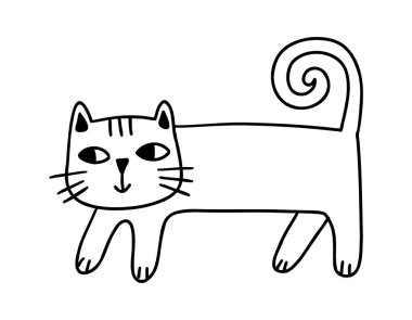 Güzel el yapımı kedi. Komik karalama kedicik. Vektör çizgi film illüstrasyonu