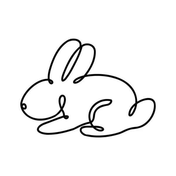 Grappige konijnen. Paashaas continue een lijn tekening. Zwart-wit contour. Vectorillustratie. — Stockvector