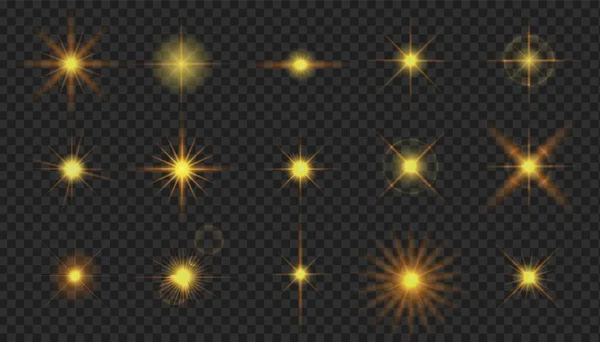 Effet de lumière de caméra flash. Des étoiles scintillantes réalistes. Ensemble d'éléments brillants vectoriels — Image vectorielle