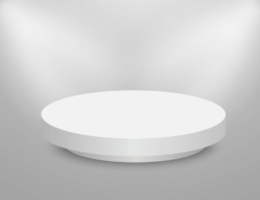 Sahnenin etrafında 3D podyum. Beyaz kaideyi çember yapın. Boş vektör showroom platformu