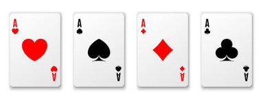 Dört as. Poker kazanan el. Kalp Ası.