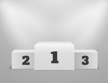 Gerçekçi kazananlar podyumu. Podyum 3D sahne. Vecrot beyaz kaidesi.