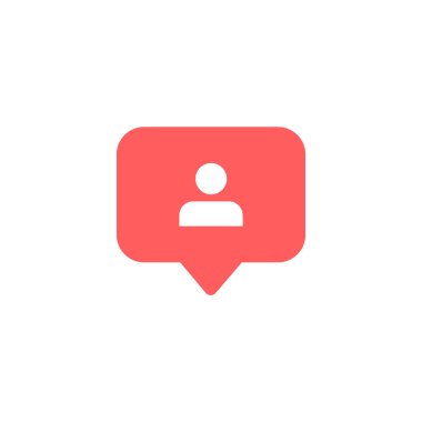 Sosyal medya simgesini takip et. Kırmızı düğmeye bas. Vektör düz modern baloncuk.