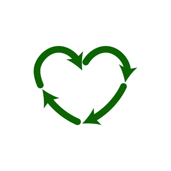 リサイクルハートアイコン 緑の生態シンボルを再利用する ベクトルエコ循環形状 — ストックベクタ