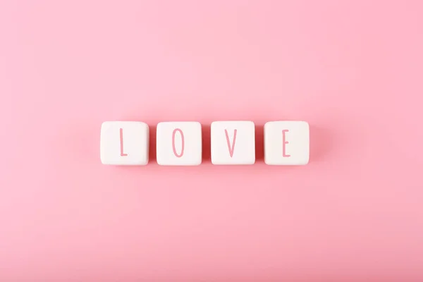 Word Love Written White Toy Cubes Pink Background Copy Space — Stock Photo, Image