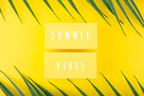 Summer Vibes Creative Concept Holiday Backdrop Summer Vibes Inscription Yellow — Stock Photo, Image
