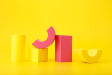 Bright duotone futuristic background in yellow and pink colors with copy space. Concept of template for design