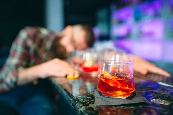 Drunk Bearded Man Fell Asleep Bar — Stockfoto