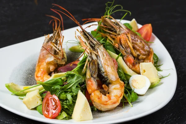 Langoustines dish on a plate in a cafe, seafood delicacies