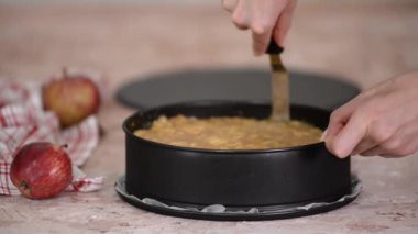 Lezzetli taze elmalı turta yapan bir kadın..