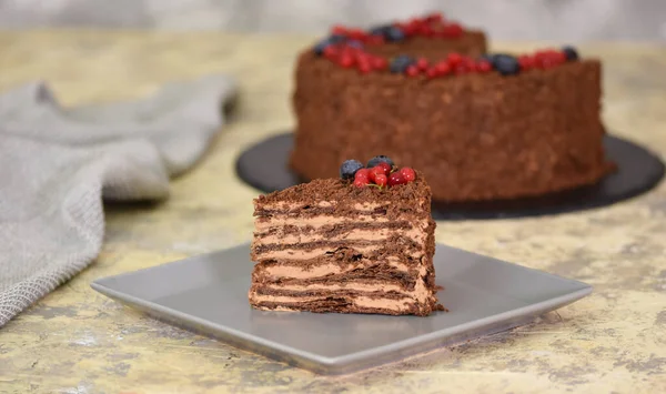 Prăjitură Ciocolată Napoleon Tort Ciocolată Boabe — Fotografie, imagine de stoc