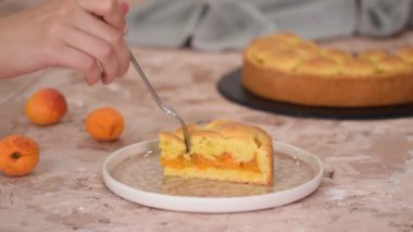 Bir parça taze kayısı, kısa kabuklu turta..