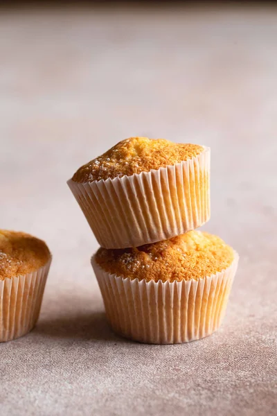 Muffins Doces Com Açúcar Padaria Caseira Muffins Cápsulas Brancas — Fotografia de Stock