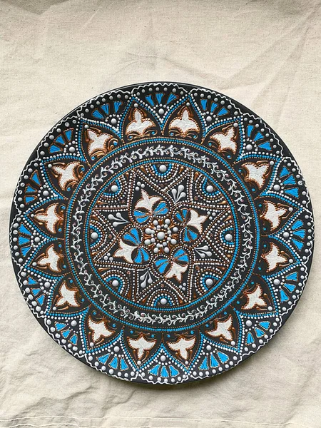 Decorative Ceramic Plate Different Colors Painted Plate White Background Closeup — Fotografia de Stock