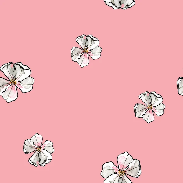 Aquarell nahtloses Muster kleiner rosafarbener Blumen im Skizzenstil. Doodle wie Punkte für Hochzeit, Datum — Stockfoto